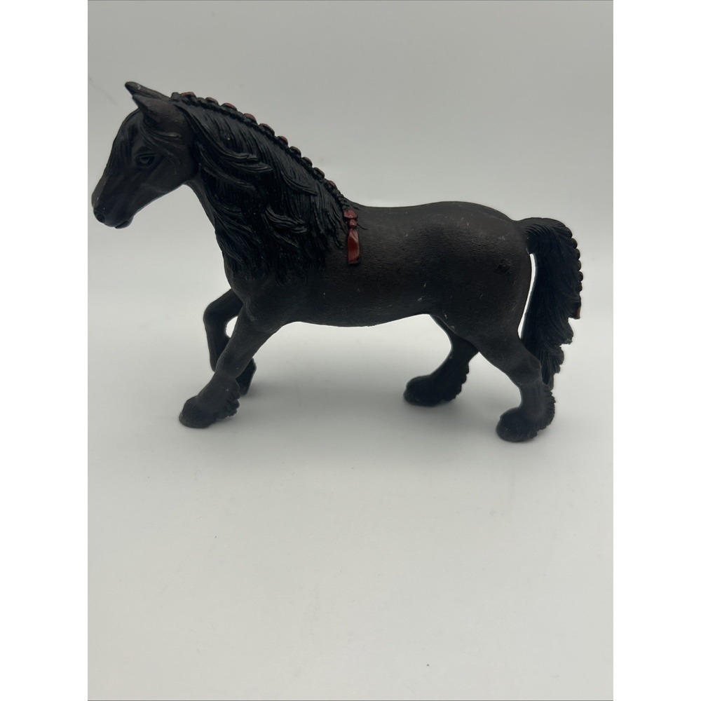Schleich Horse FRIESIAN MARE Black with Red Ribbon Braided Figure 2013
